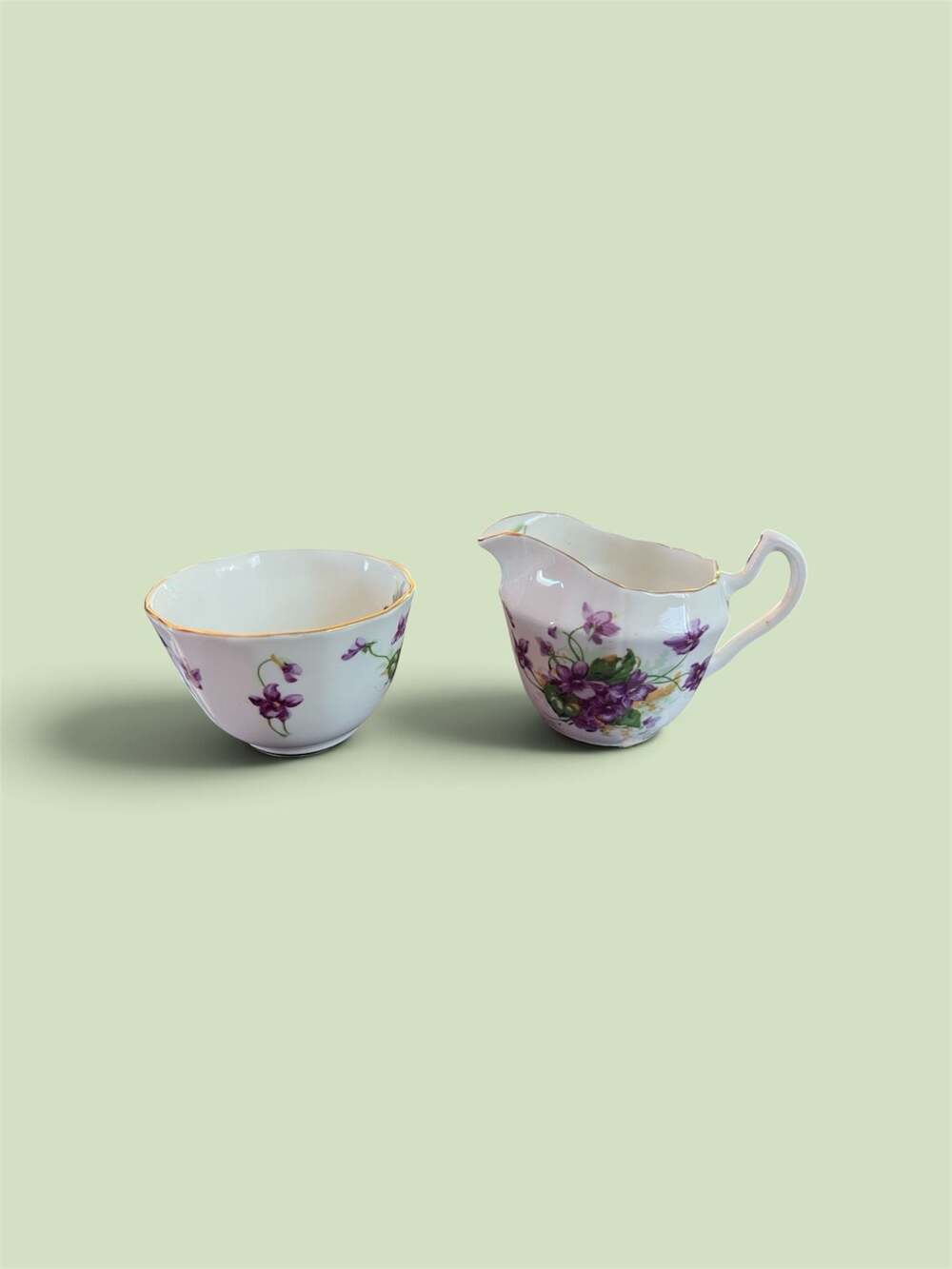 Windsor Bone China Violet Floral Creamer and Sugar Bowl Set